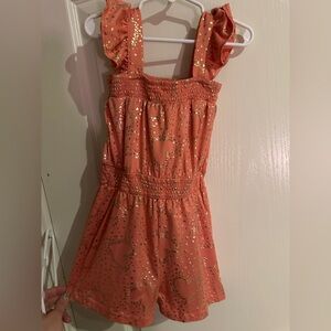 Girls' Coral Gold Heart Sparkle Romper